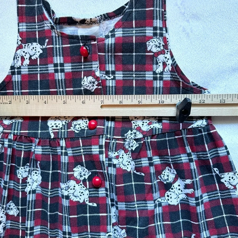 Unbranded Vintage Girls Plaid Tank Dress 6X Dalmatian Dog Red Black Wht Holiday